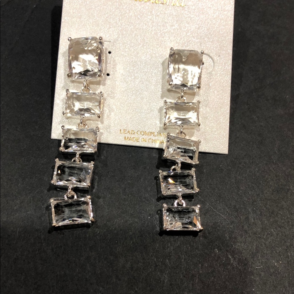 Natasha Couture clear crystal dangle earrings brand new‎